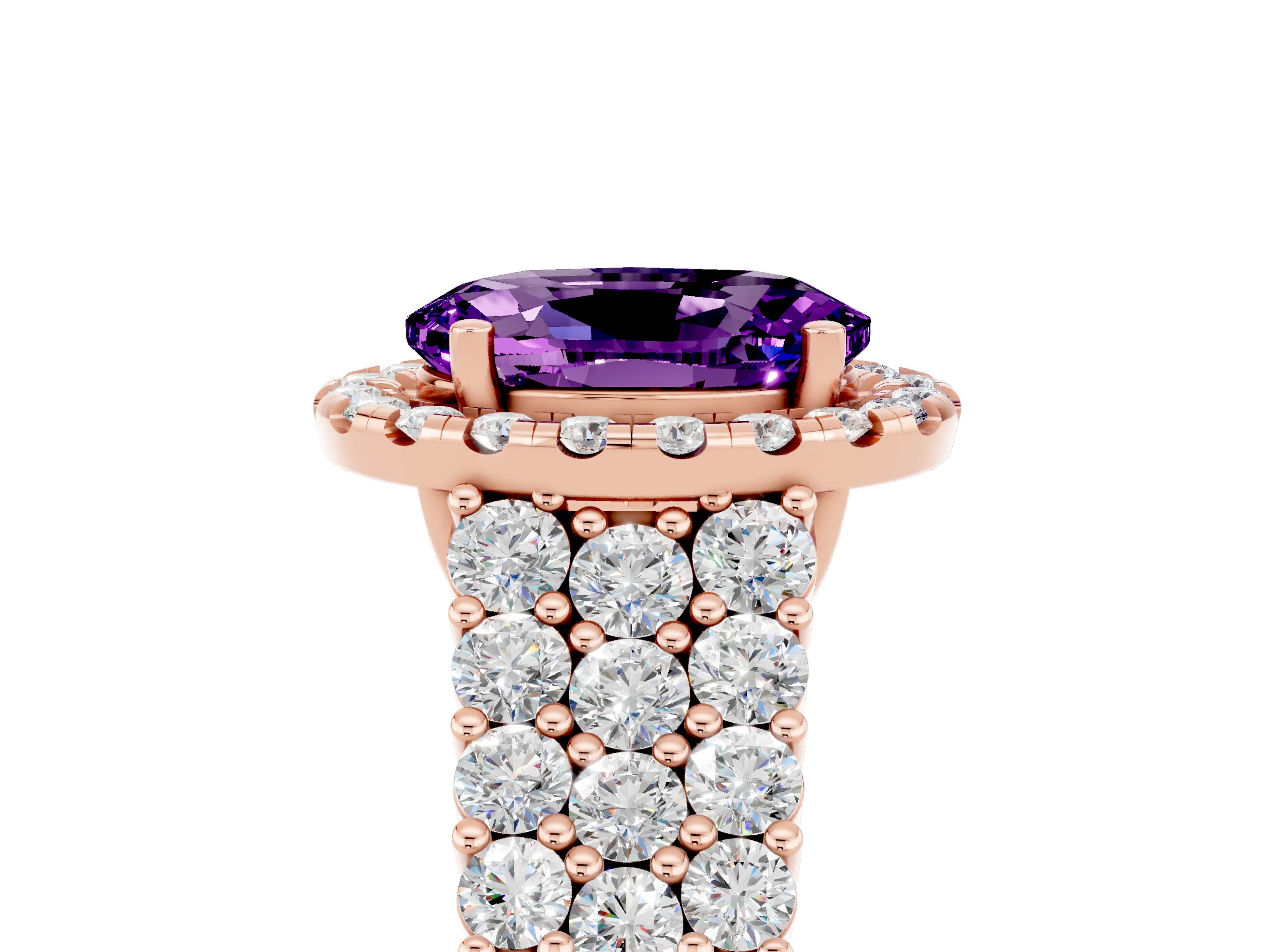 Rose gold Oval Cut Halo Pavé Diamond Engagement Ring with Split Shank and Four-Prong Setting_5