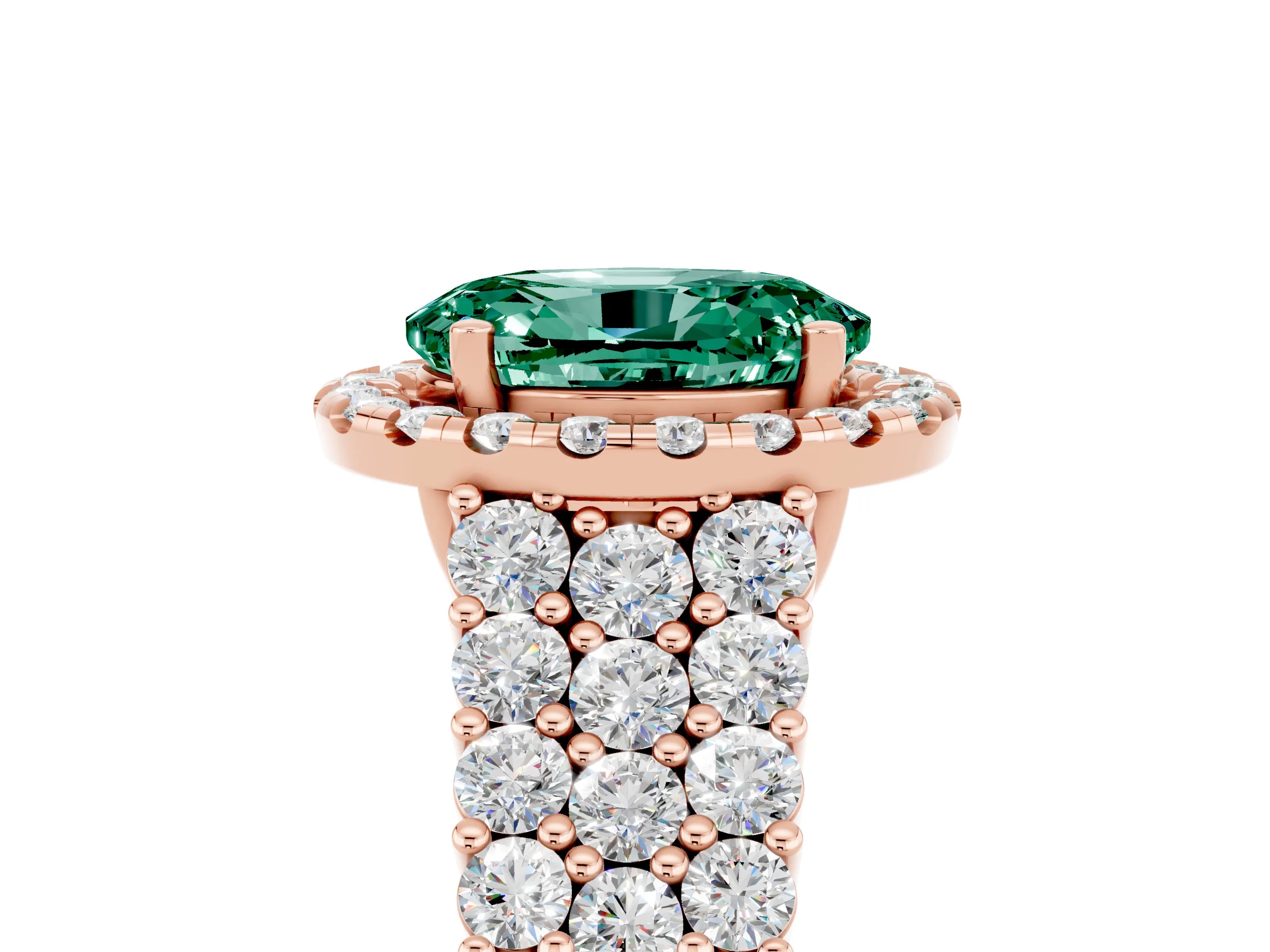 Rose gold Oval Cut Halo Pavé Diamond Engagement Ring with Split Shank and Four-Prong Setting_5