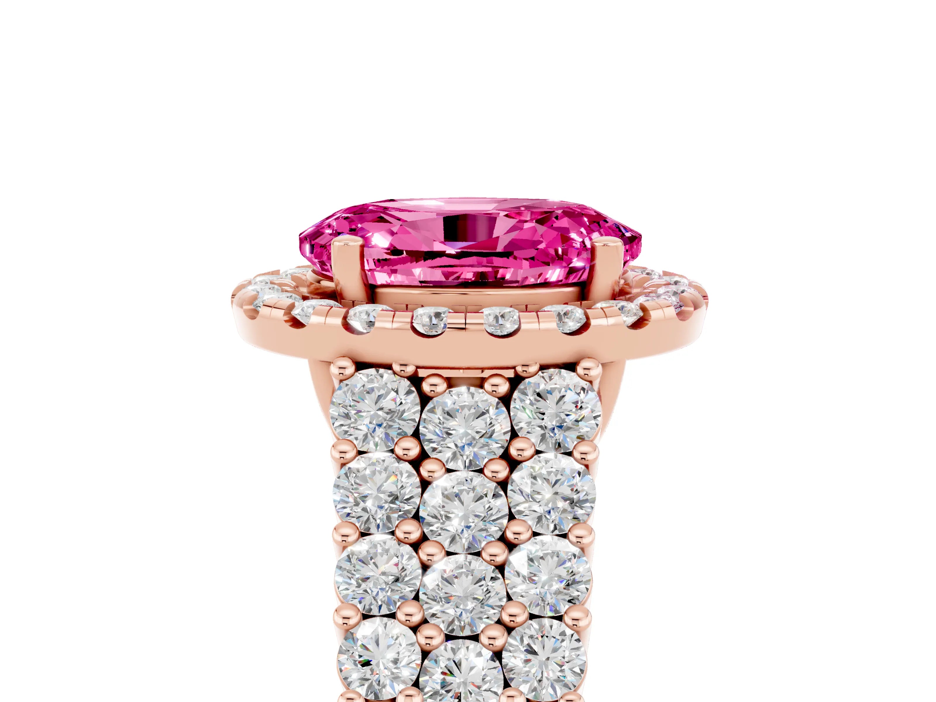 Rose gold Oval Cut Halo Pavé Diamond Engagement Ring with Split Shank and Four-Prong Setting_5