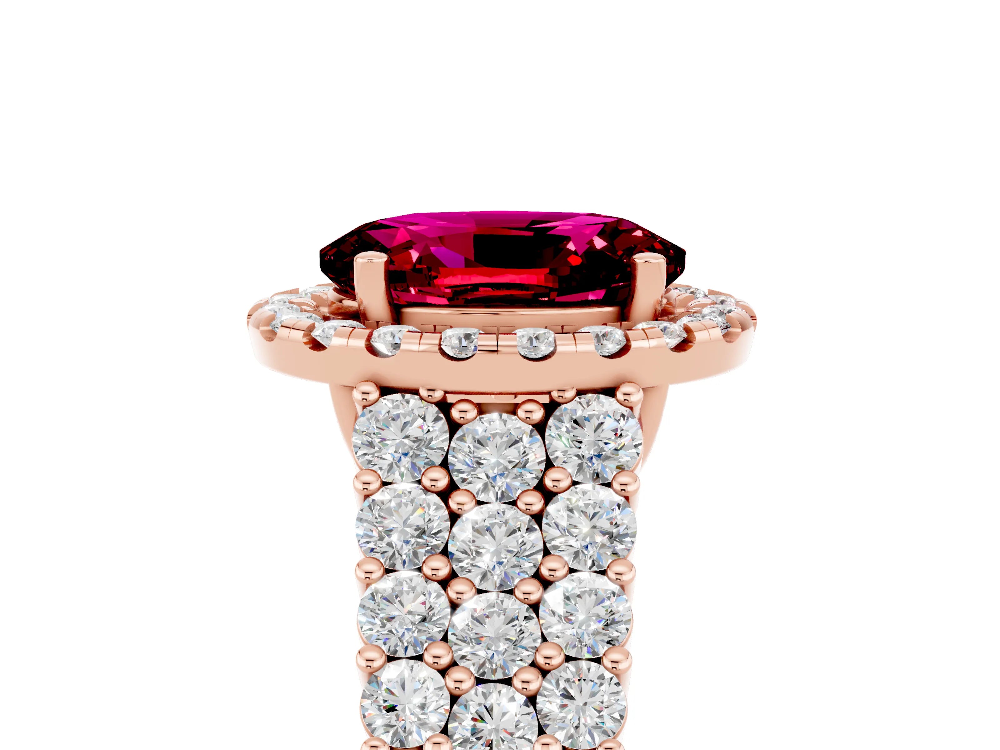 Rose gold Oval Cut Halo Pavé Diamond Engagement Ring with Split Shank and Four-Prong Setting_5