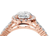 Rose gold Oval Cut Halo Pavé Diamond Engagement Ring with Split Shank and Four-Prong Setting_7