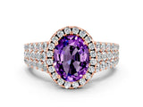 Rose gold Oval Cut Halo Pavé Diamond Engagement Ring with Split Shank and Four-Prong Setting