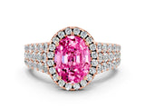 Rose gold Oval Cut Halo Pavé Diamond Engagement Ring with Split Shank and Four-Prong Setting