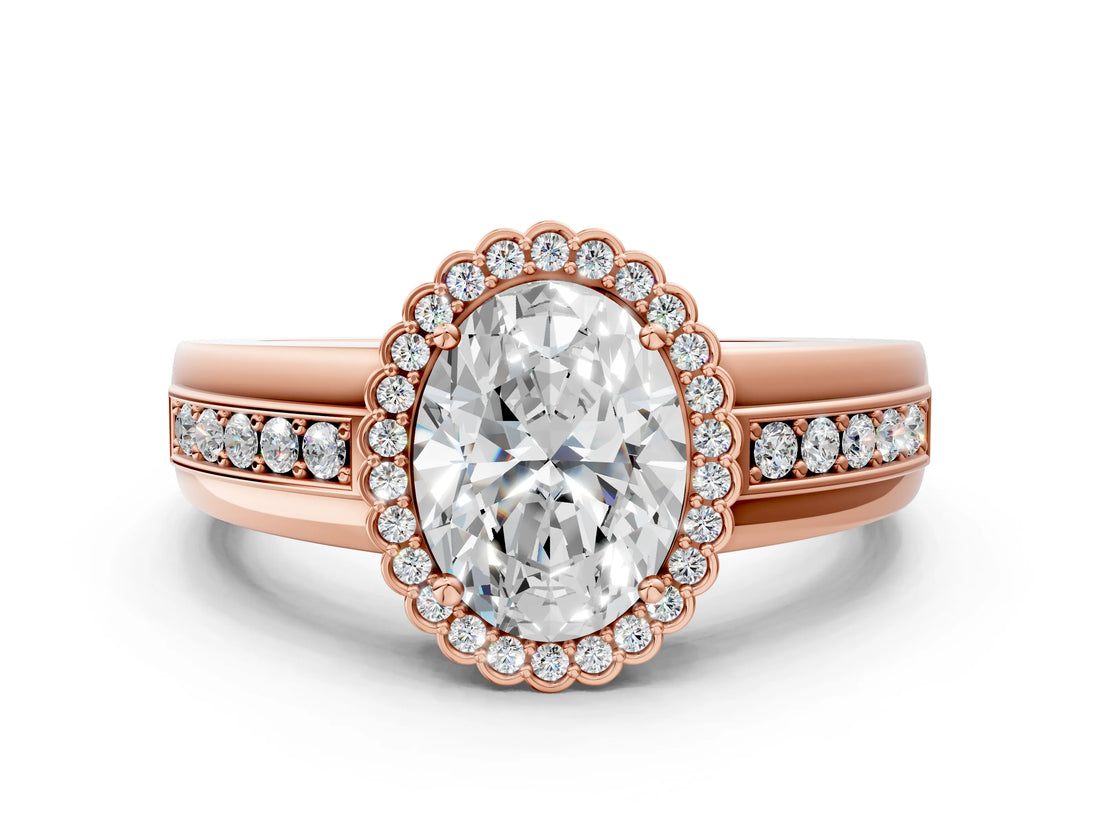 Rose gold Oval Cut Halo Pave Band Four-Prong Ring_58