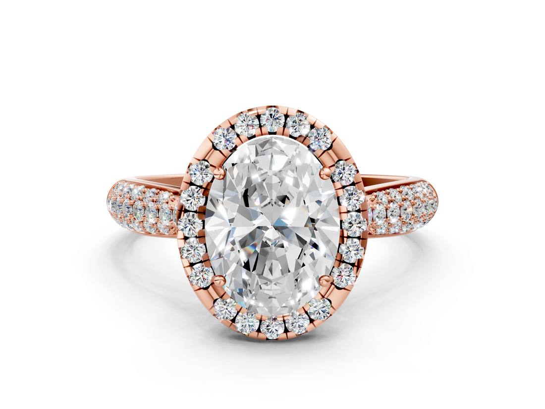 Rose gold Oval Cut Halo Pave Band Four-Prong Setting Ring_37