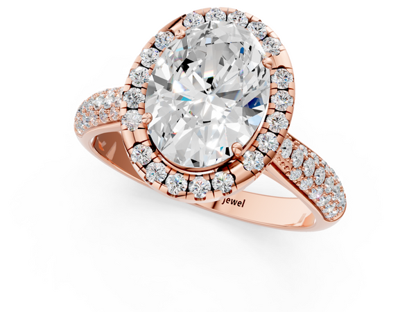 Rose gold Oval Cut Halo Pave Band Four-Prong Setting Ring
