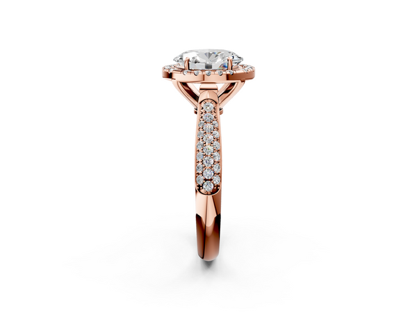 Rose gold Oval Cut Halo Pave Band Four-Prong Setting Ring