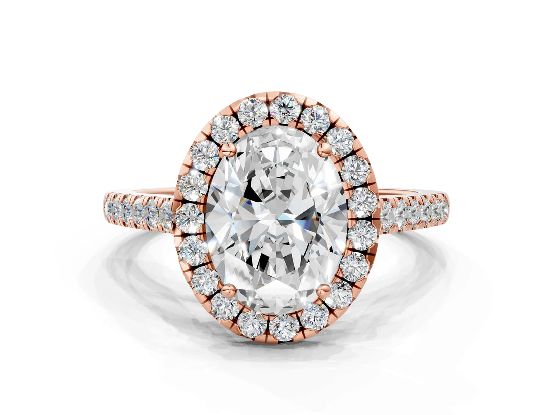 Rose gold Oval Cut Halo Pave Diamond Engagement Ring with Four-Prong Setting_3