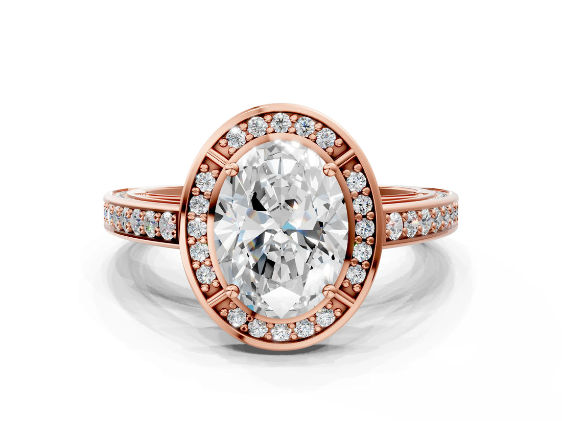 Rose gold Oval Cut Halo Pave Split Shank Prong Setting Ring_32