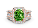 Rose gold Oval Cut Halo Peridot Ring with Split Shank and Four-Prong Setting