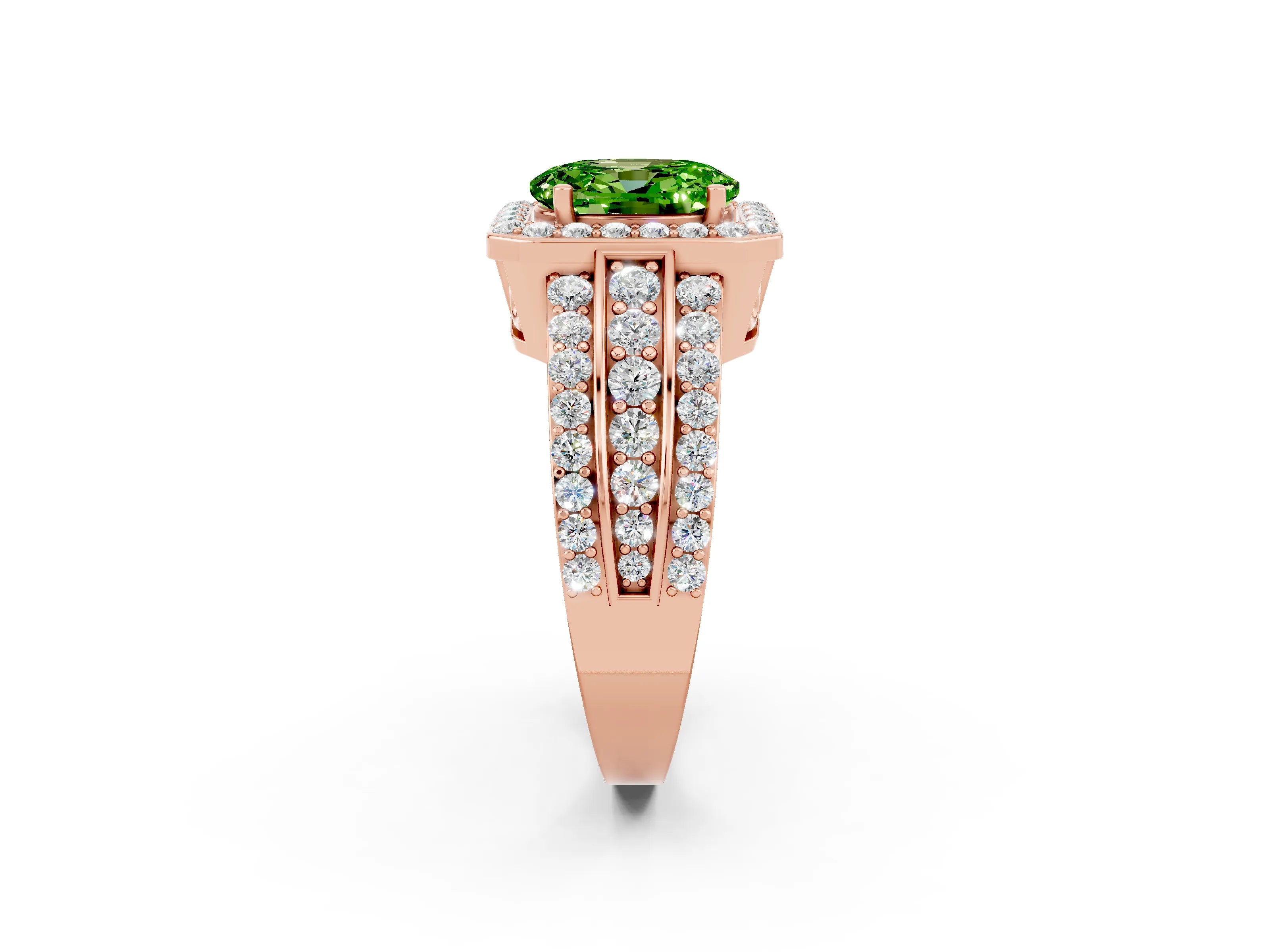 Rose gold Oval Cut Halo Peridot Ring with Split Shank and Four-Prong Setting_2