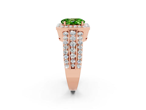 Rose gold Oval Cut Halo Peridot Ring with Split Shank and Four-Prong Setting_2