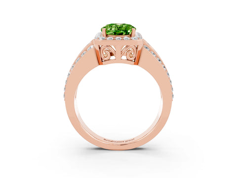 Rose gold Oval Cut Halo Peridot Ring with Split Shank and Four-Prong Setting_3