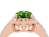 Rose gold Oval Cut Halo Peridot Ring with Split Shank and Four-Prong Setting_4