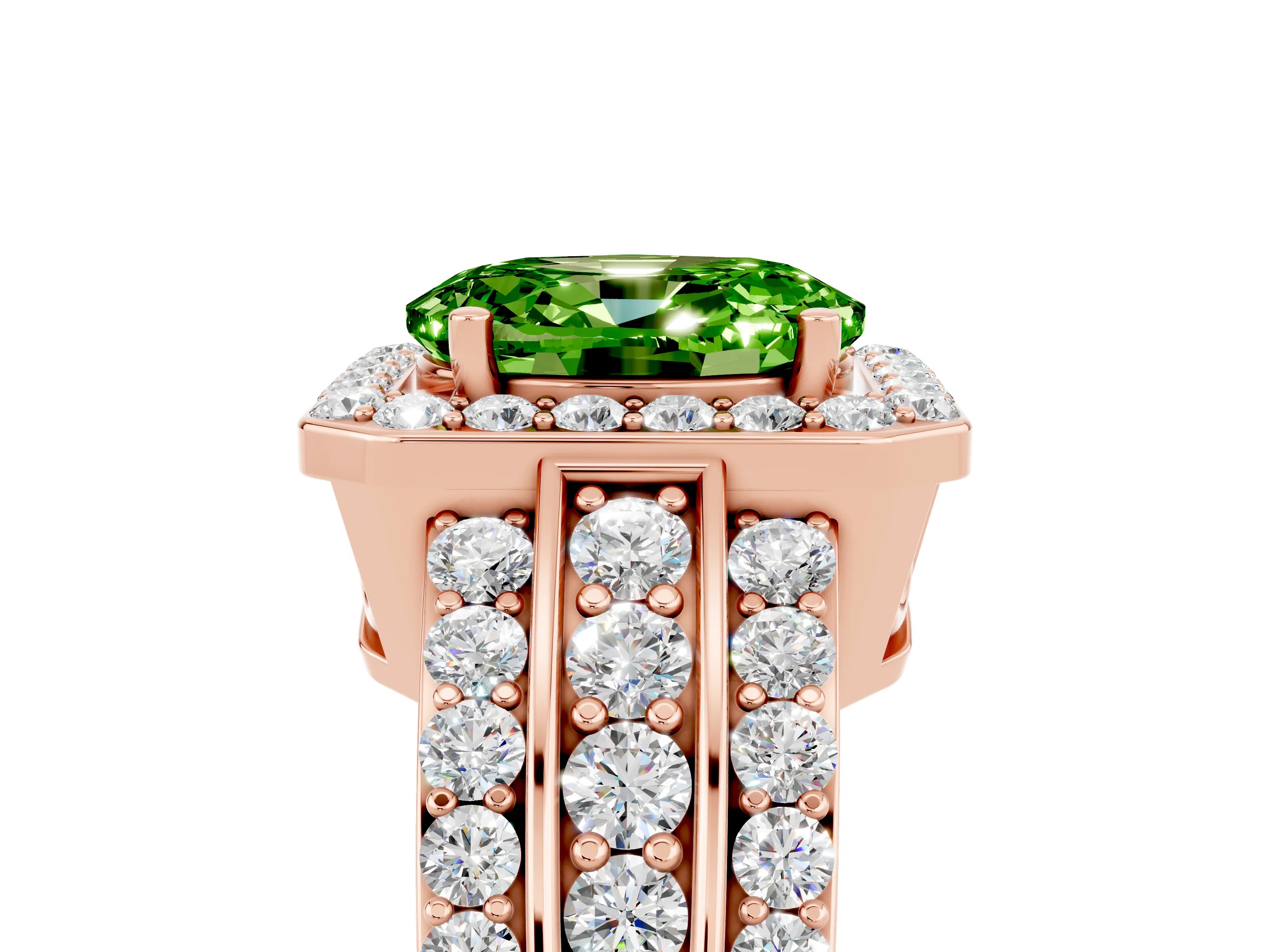 Rose gold Oval Cut Halo Peridot Ring with Split Shank and Four-Prong Setting_5