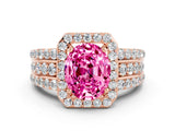 Rose gold Oval Cut Halo Pink Sapphire Ring with Split Shank and Four-Prong Setting_24