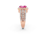 Rose gold Oval Cut Halo Pink Sapphire Ring with Split Shank and Four-Prong Setting_26