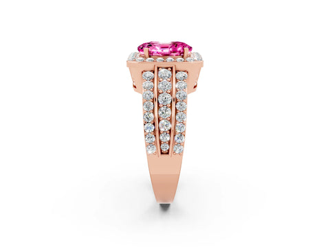 Rose gold Oval Cut Halo Pink Sapphire Ring with Split Shank and Four-Prong Setting_26