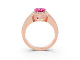 Rose gold Oval Cut Halo Pink Sapphire Ring with Split Shank and Four-Prong Setting_27
