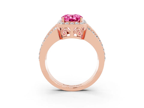 Rose gold Oval Cut Halo Pink Sapphire Ring with Split Shank and Four-Prong Setting_27