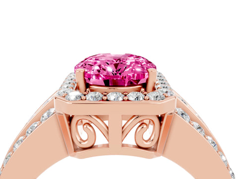 Rose gold Oval Cut Halo Pink Sapphire Ring with Split Shank and Four-Prong Setting_28