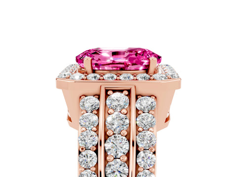 Rose gold Oval Cut Halo Pink Sapphire Ring with Split Shank and Four-Prong Setting_29