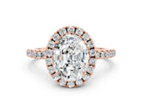 Rose gold Oval Cut Halo Round Diamond Pavé Band Four-Prong Ring