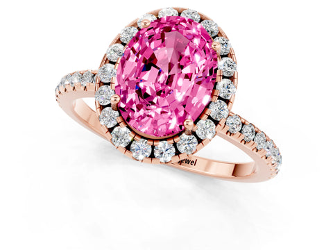 Rose gold Oval Cut Halo Round Diamond Pavé Band Four-Prong Ring_1