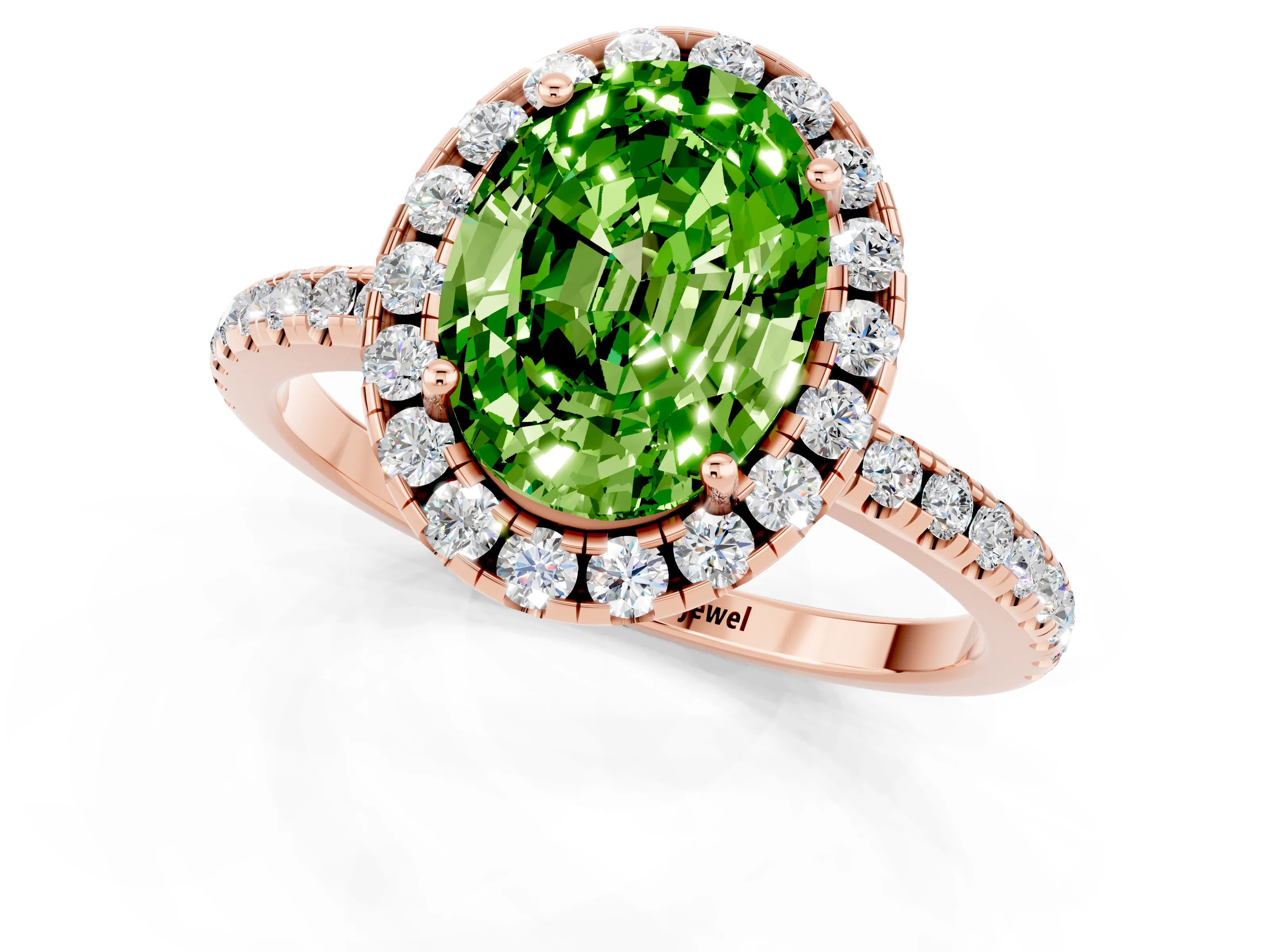 Rose gold Oval Cut Halo Round Diamond Pavé Band Four-Prong Ring_1