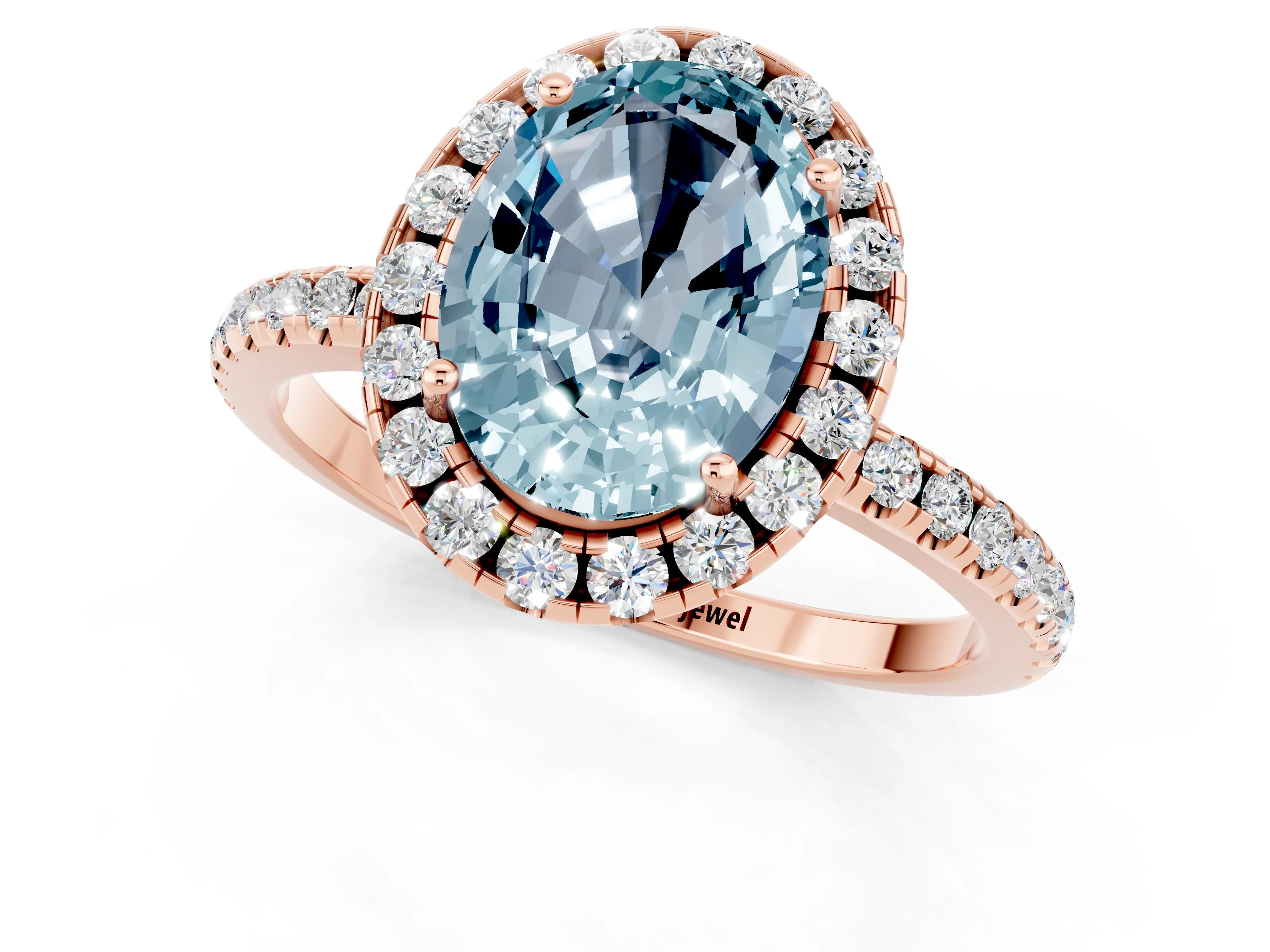 Rose gold Oval Cut Halo Round Diamond Pavé Band Four-Prong Ring_1