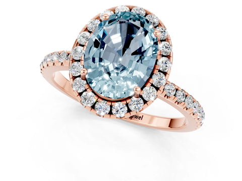 Rose gold Oval Cut Halo Round Diamond Pavé Band Four-Prong Ring_1