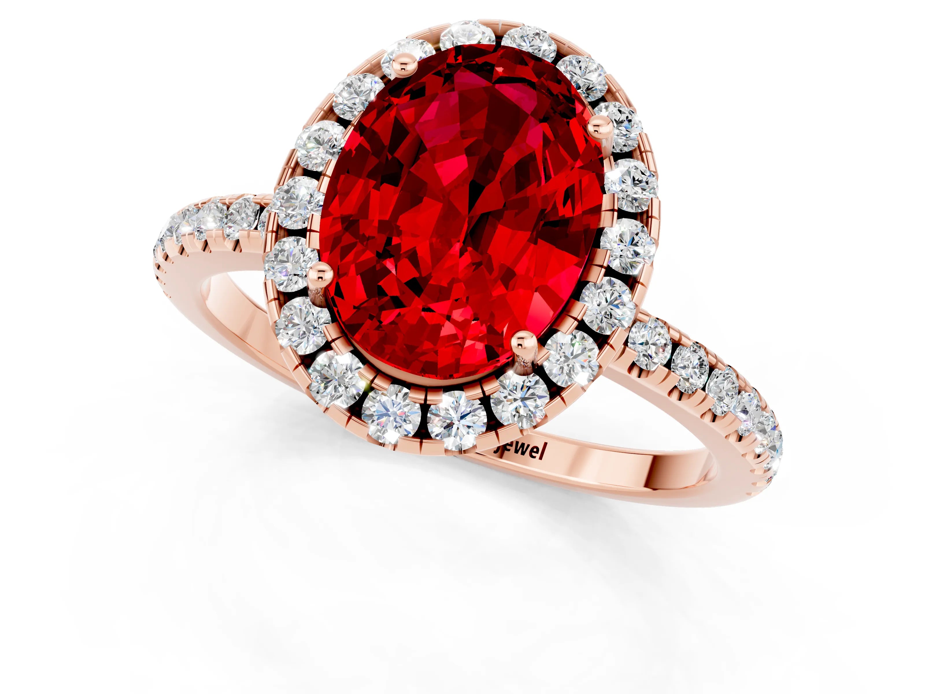 Rose gold Oval Cut Halo Round Diamond Pavé Band Four-Prong Ring_1