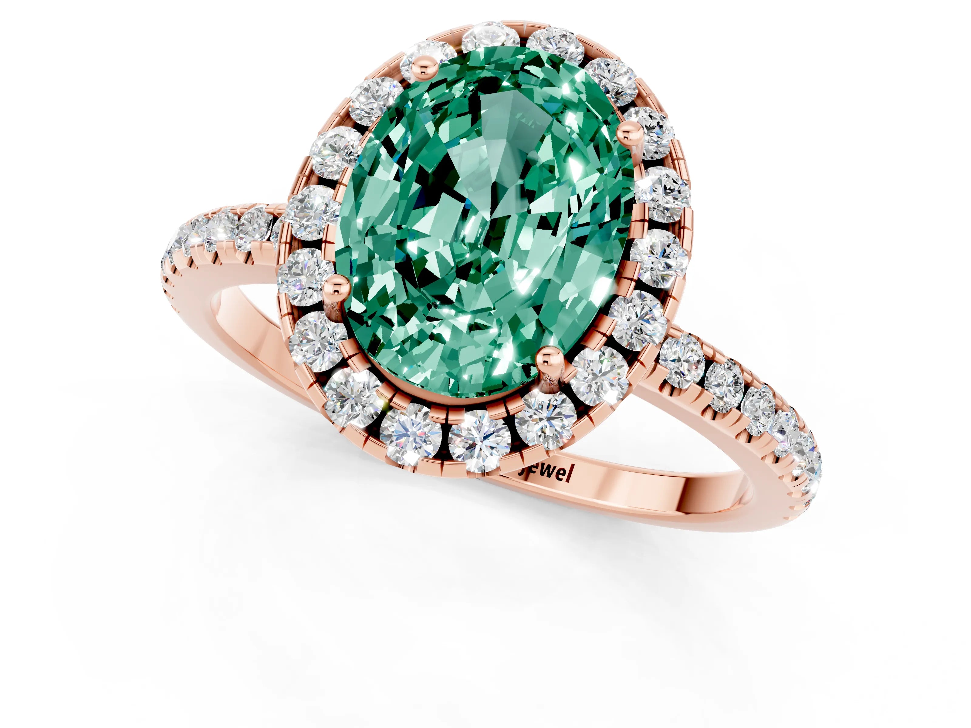 Rose gold Oval Cut Halo Round Diamond Pavé Band Four-Prong Ring_1