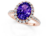 Rose gold Oval Cut Halo Round Diamond Pavé Band Four-Prong Ring_1