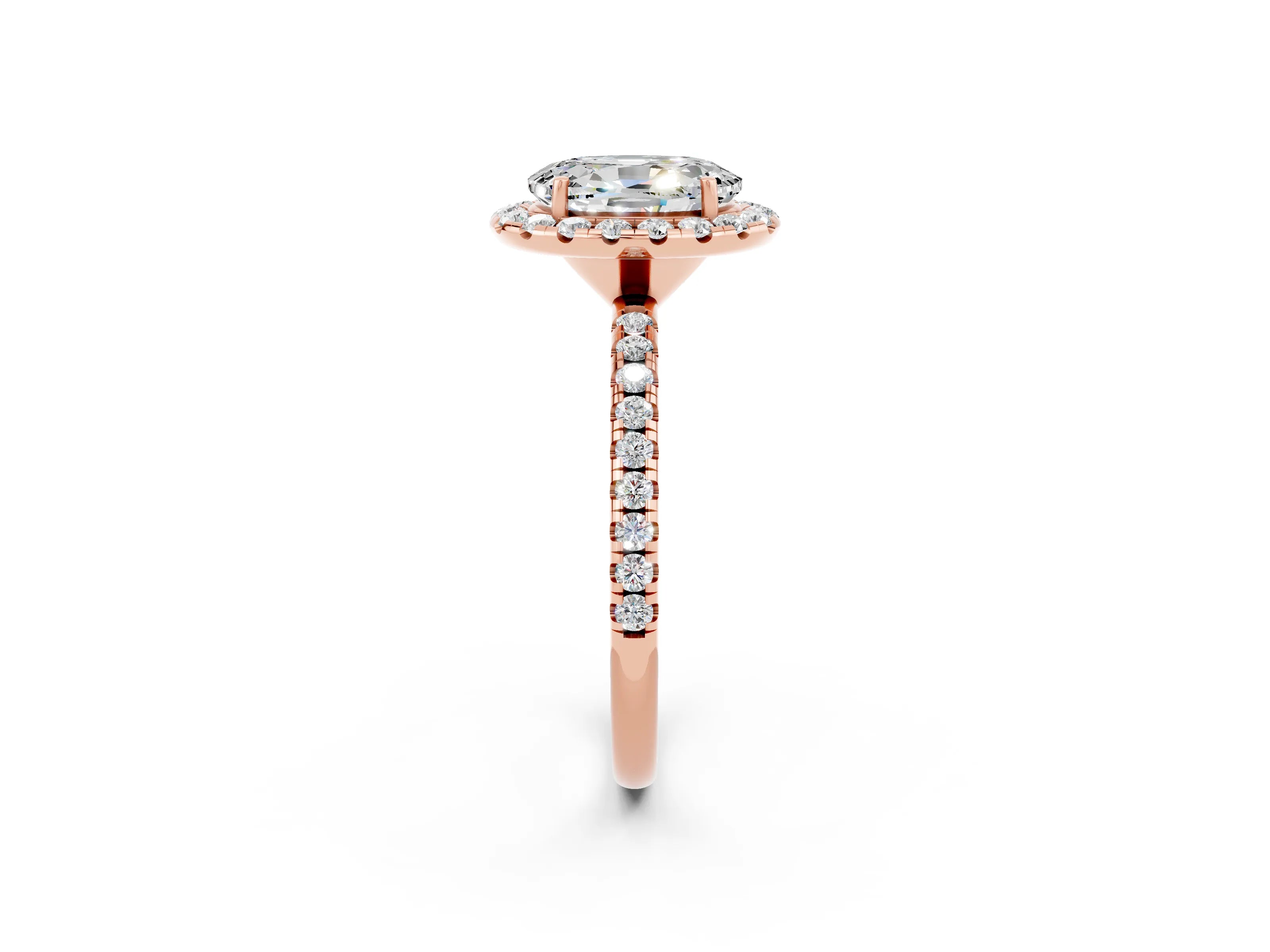 Rose gold Oval Cut Halo Round Diamond Pavé Band Four-Prong Ring_2