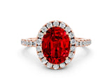 Rose gold Oval Cut Halo Round Diamond Pavé Band Four-Prong Ring