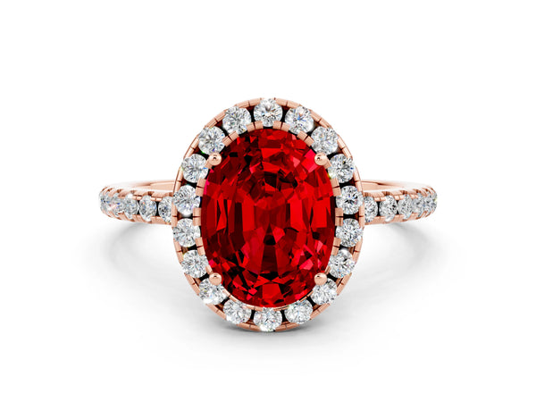 Rose gold Oval Cut Halo Round Diamond Pavé Band Four-Prong Ring