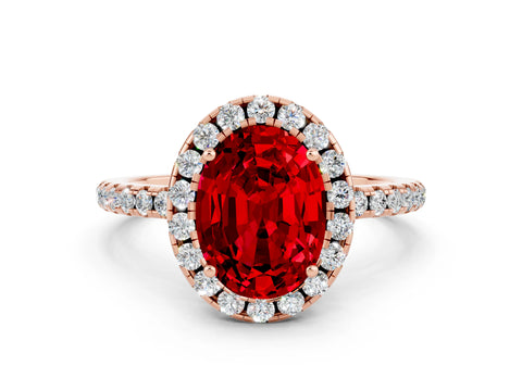 Rose gold Oval Cut Halo Round Diamond Pavé Band Four-Prong Ring