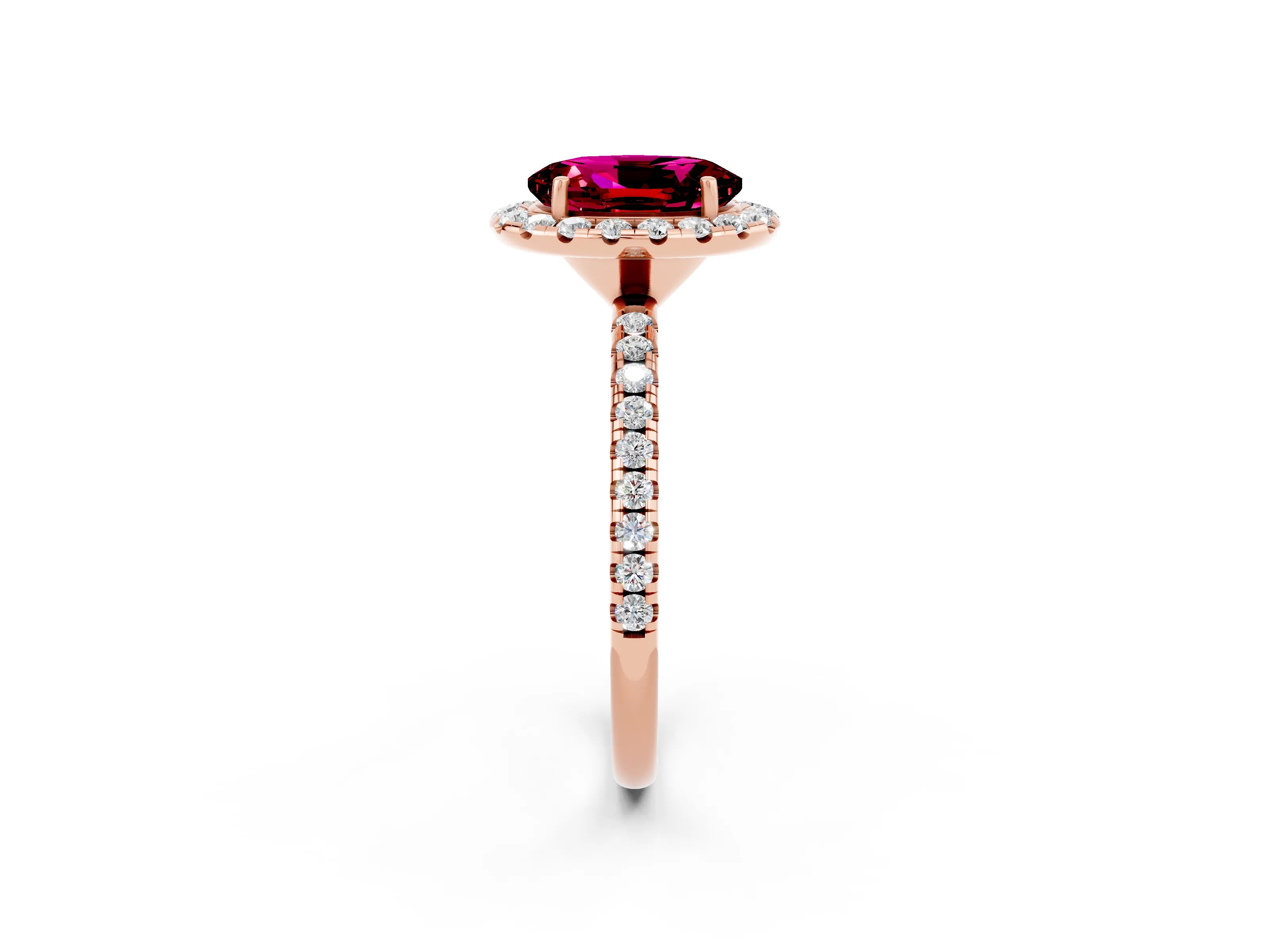 Rose gold Oval Cut Halo Round Diamond Pavé Band Four-Prong Ring_2