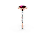 Rose gold Oval Cut Halo Round Diamond Pavé Band Four-Prong Ring_2