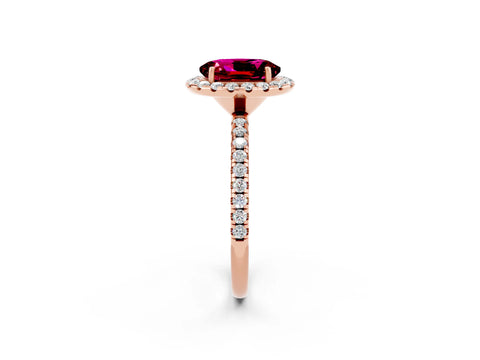Rose gold Oval Cut Halo Round Diamond Pavé Band Four-Prong Ring_2