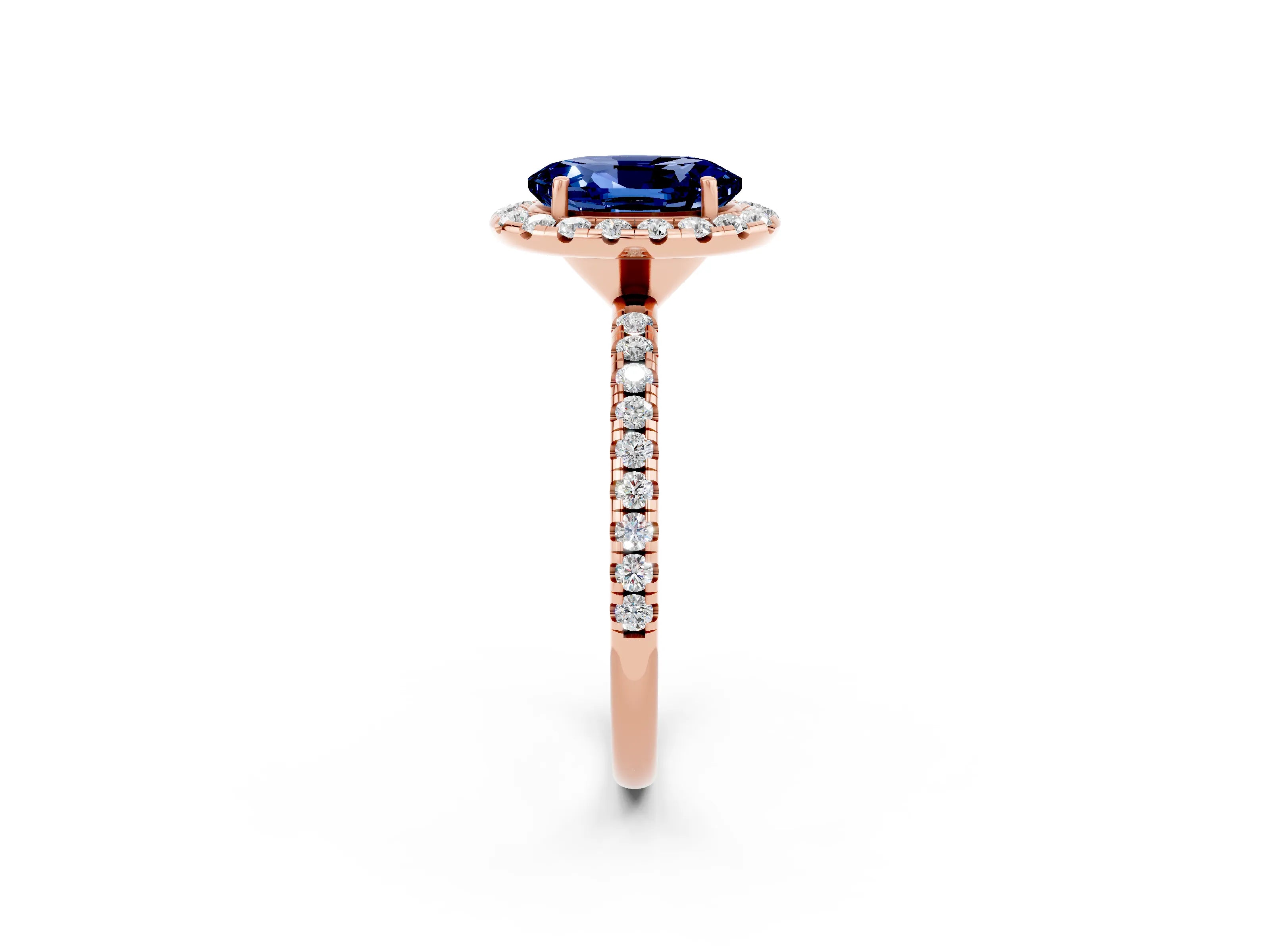 Rose gold Oval Cut Halo Round Diamond Pavé Band Four-Prong Ring_2