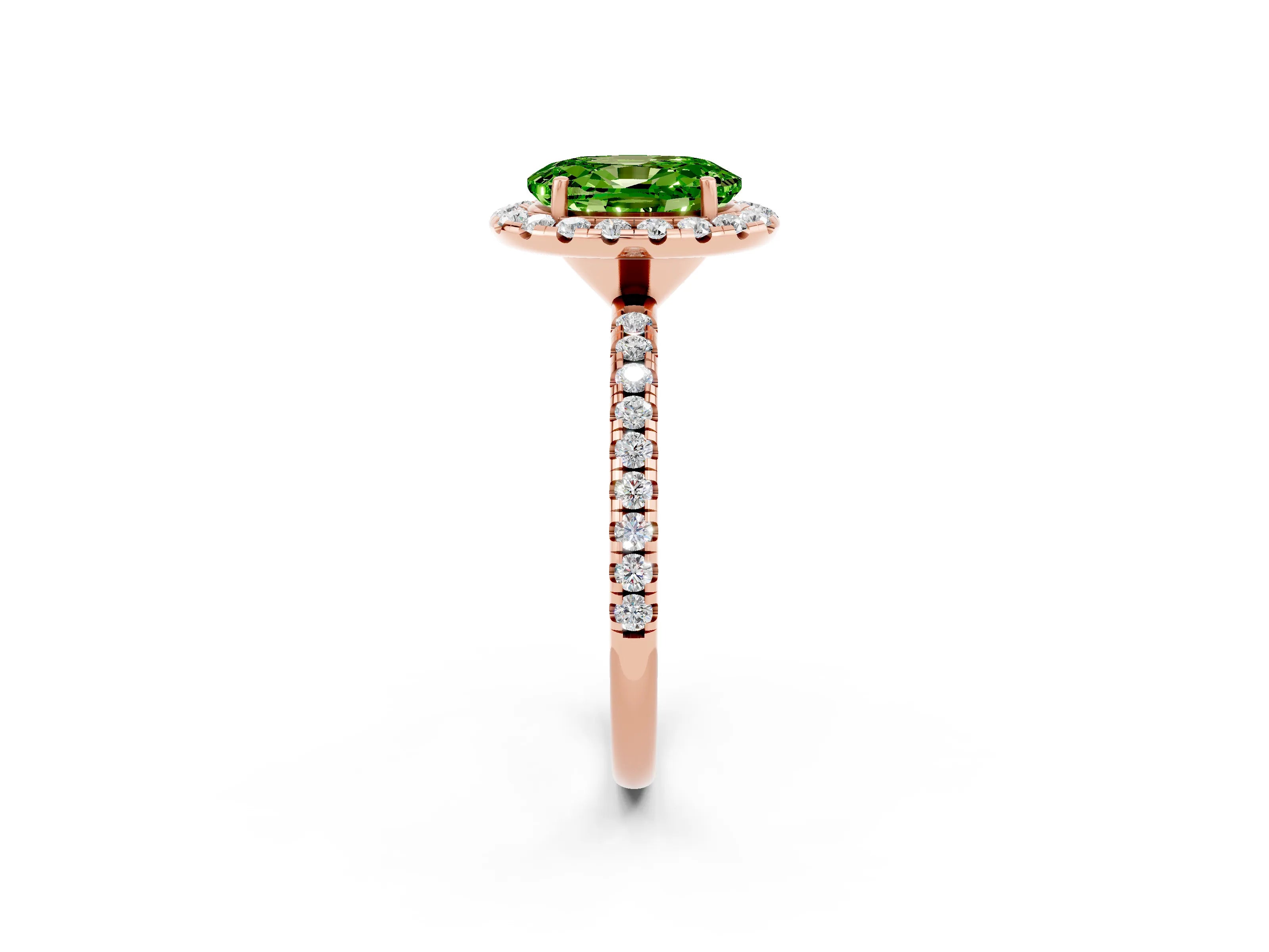 Rose gold Oval Cut Halo Round Diamond Pavé Band Four-Prong Ring_2