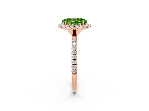 Rose gold Oval Cut Halo Round Diamond Pavé Band Four-Prong Ring