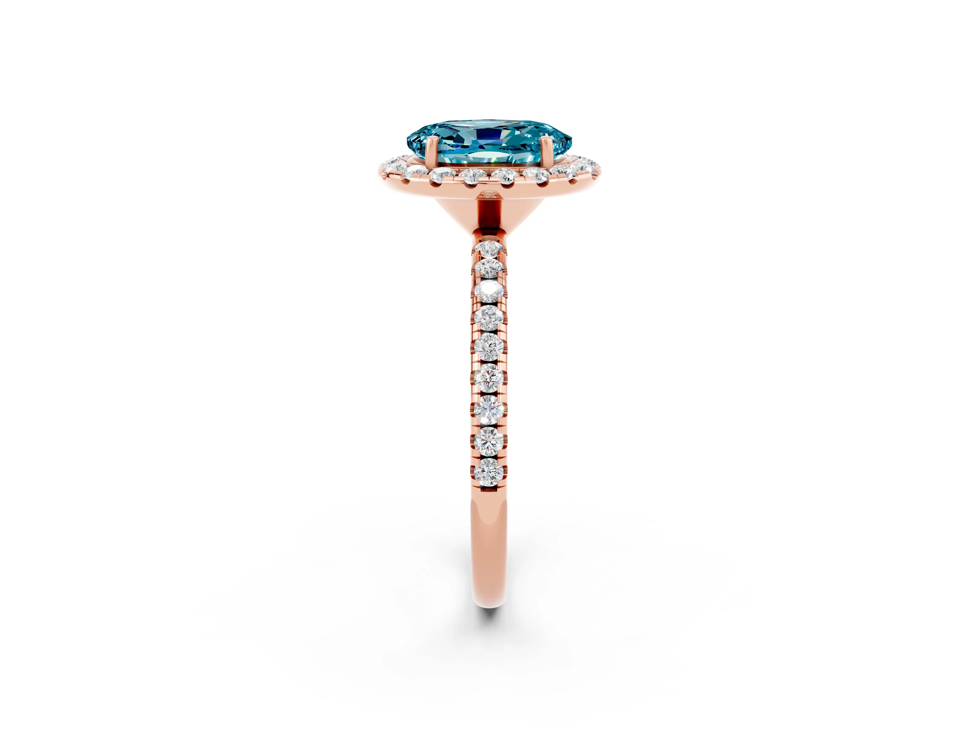 Rose gold Oval Cut Halo Round Diamond Pavé Band Four-Prong Ring_2