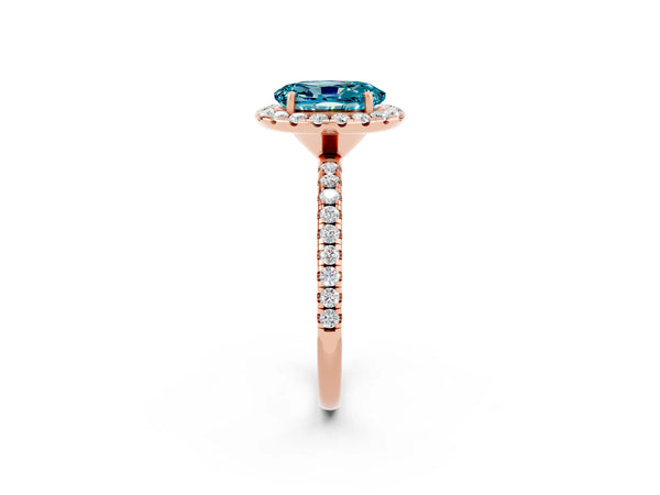 Rose gold Oval Cut Halo Round Diamond Pavé Band Four-Prong Ring