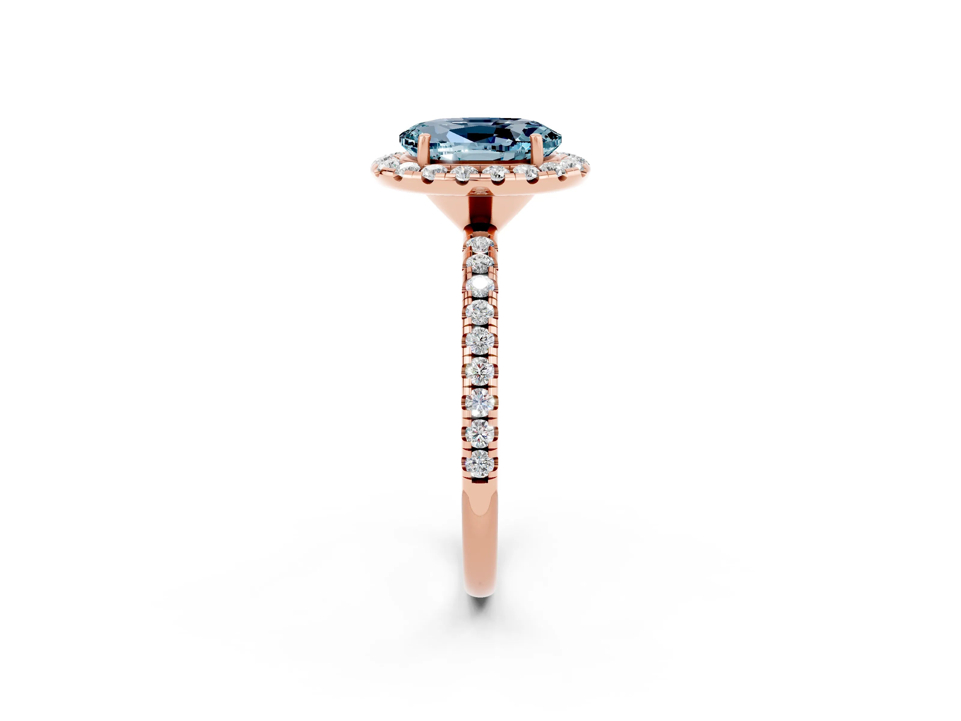 Rose gold Oval Cut Halo Round Diamond Pavé Band Four-Prong Ring_2