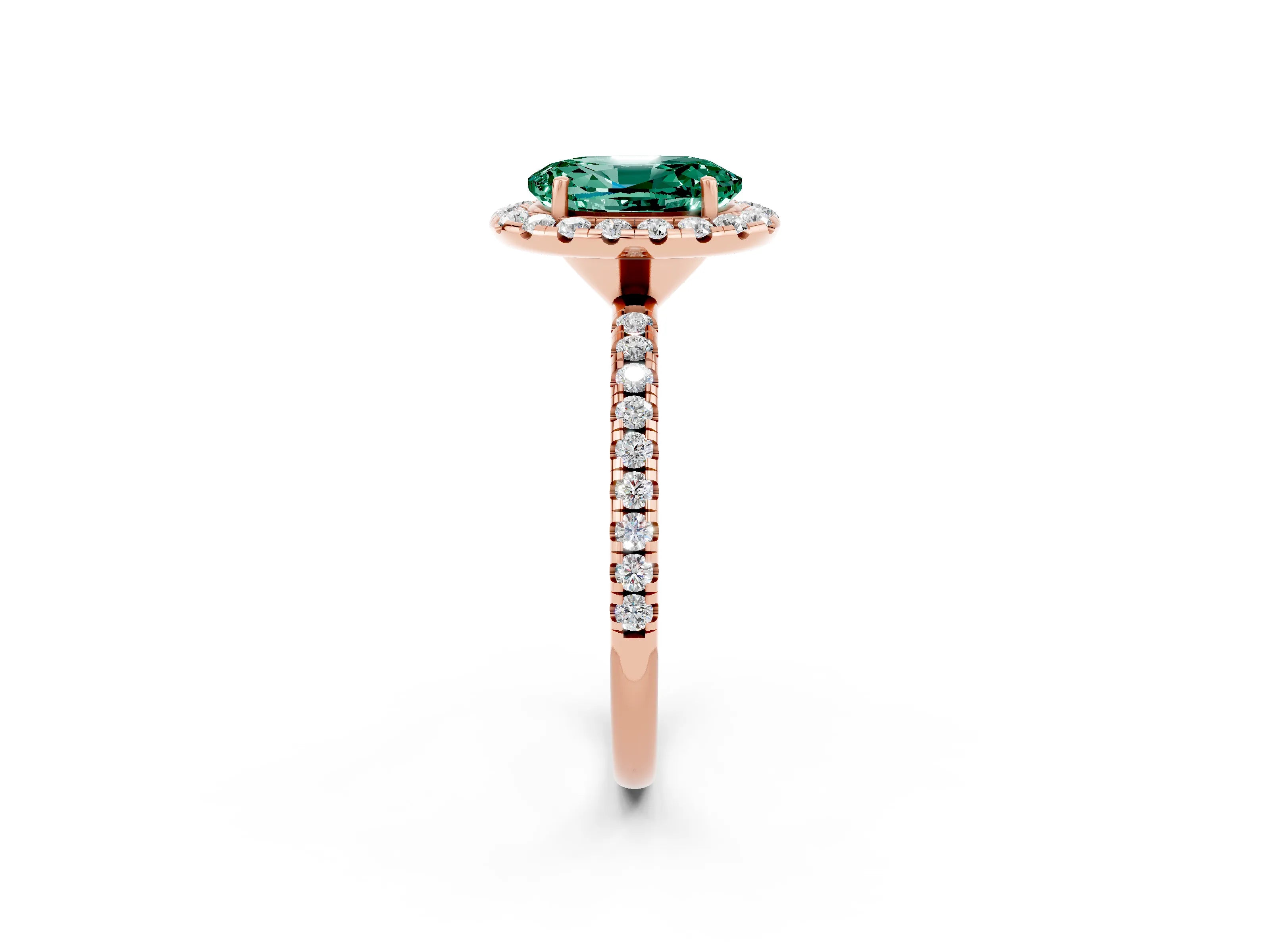 Rose gold Oval Cut Halo Round Diamond Pavé Band Four-Prong Ring_2