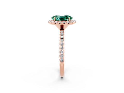 Rose gold Oval Cut Halo Round Diamond Pavé Band Four-Prong Ring_2