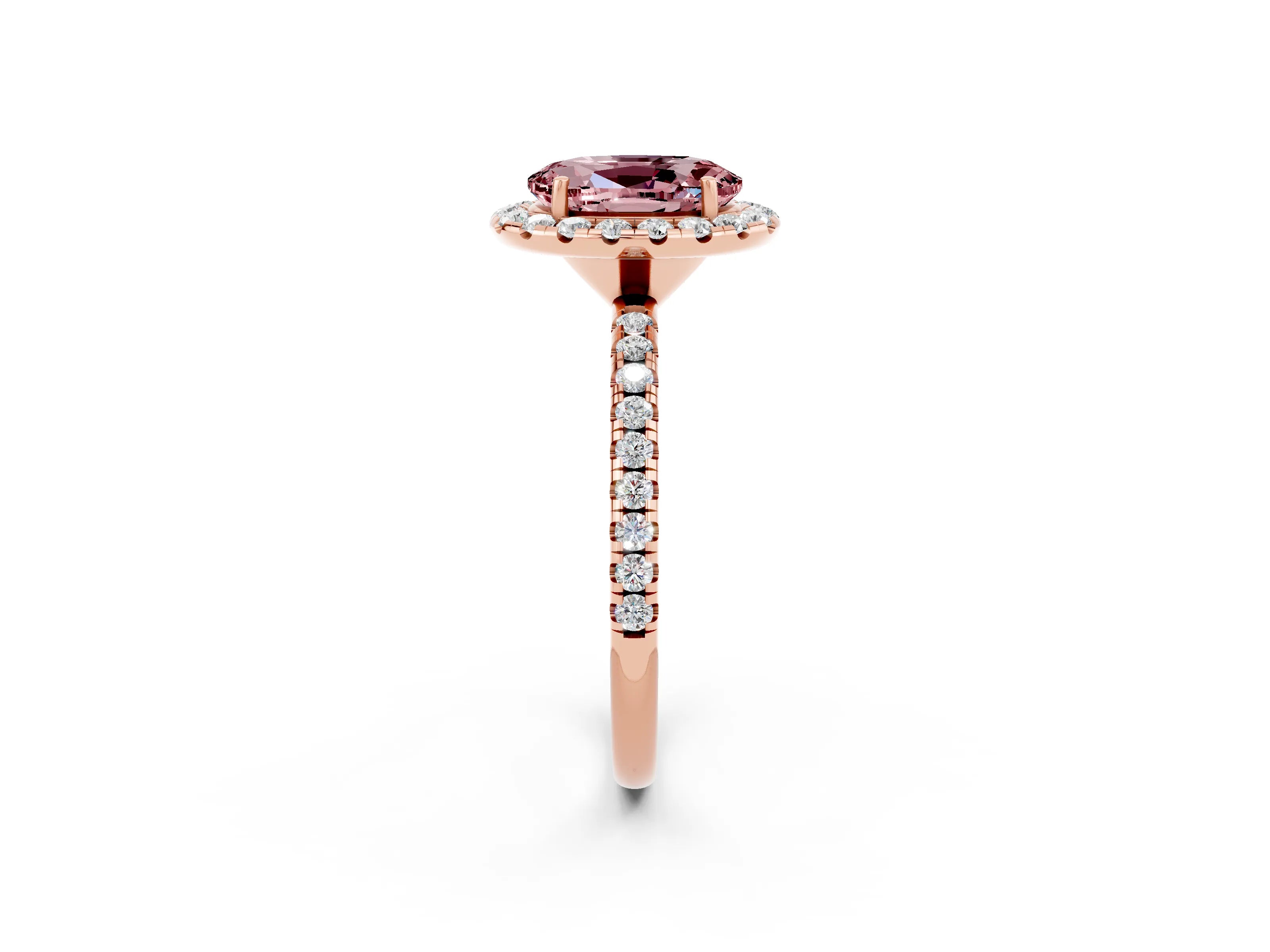 Rose gold Oval Cut Halo Round Diamond Pavé Band Four-Prong Ring_2